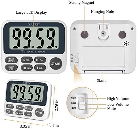 XREXS Digital Kitchen Timer, Magnetic Countdown Up Cooking Timer
