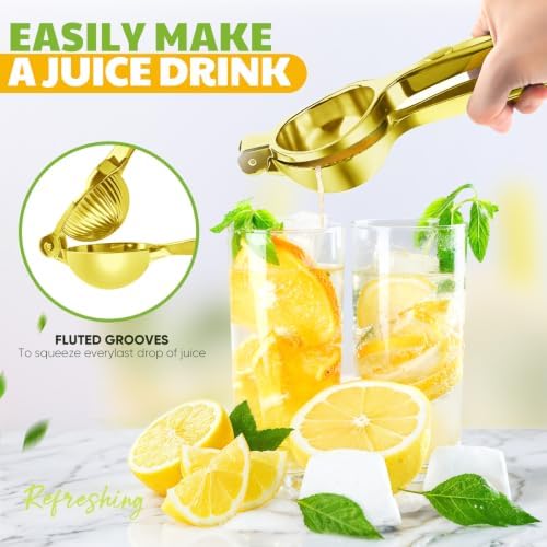 Lemon Squeezer Large, Lemon Squeezer Juicer Stainless Steel, Heavy Duty Manual Citrus Juicer Hand Press, Kitchen Tools Lime Squeezer Bar Tool, Easy to Clean Metal Lemon Hand Press