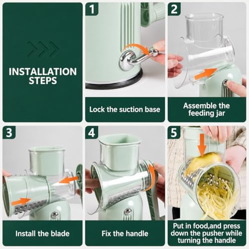 5 in 1 Rotary Cheese Grater with Hand Crank,Cheese Shredder(Green)