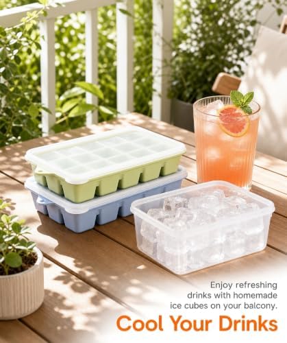 Ice Cube Tray with Lid and Bin, Silicone Ice Trays for Freezer