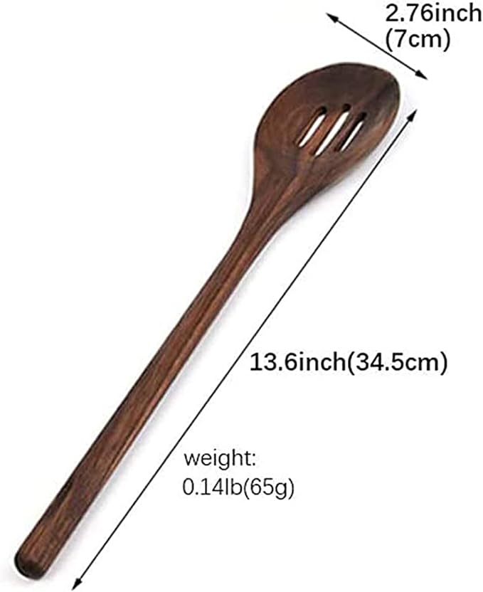 13" Black Walnut Wood Slotted Spoon Wooden Cooking Straining Spoons,Durable Cooking Utensil For Mixing Stirring Serving Foods While Allowing Liquids To Strain, Smooth Surfaced Long Handled Spoon