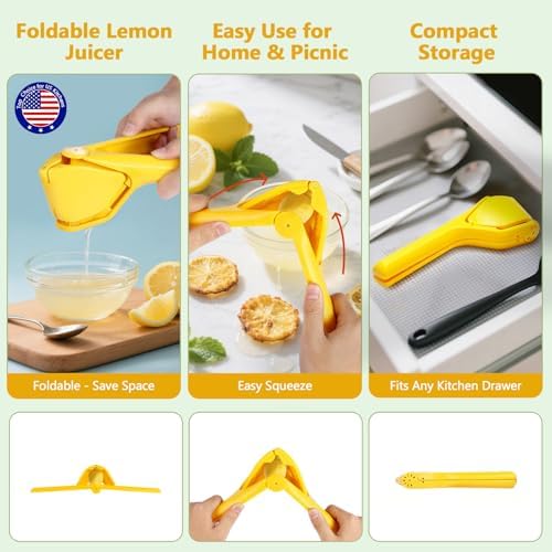 Foldable Manual Juicer Lemon Squeezer with Pulp Strainer | Easy to Clean | Space Saving Design | Durable Portable for Kitchen & Outdoor