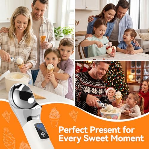 TechRise Heated Ice Cream Scoop, 5000mAh Rechargeable Ice Cream Scooper with LED Display, Heats Up to 158°F for Hard Frozen Ice Cream, IP67 Waterproof, Easy Scoop for Seniors & Kids, Ideal Gift, 2oz