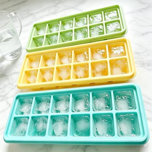 Silicone Ice Cube Trays with Lid, 3 Pack Easy Release Stackable Ice Trays for Freezer, BPA Free Flexible Ice Molds for Cocktail, Coffee, Juice, Soup and Food