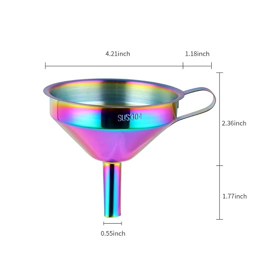 Buyer Star 2PCS Funnel with Detachable Filter,18/8（304） Stainless Steel, Food Grade Metal Kitchen Funnels (Rainbow)