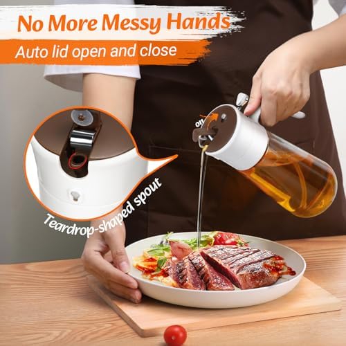Oil Spray Bottle 580ml, 2-in-1 Oil Dispenser & Sprayer Glass Bottle for Kitchen, Fine Mist & Clog-Resistant for Olive-oil, Air Fryer, Kitchen Cooking