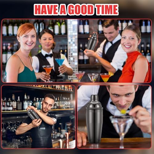 Nitial 6 Pcs Bar Cocktail Shaker Stainless Steel, Black, 25 oz