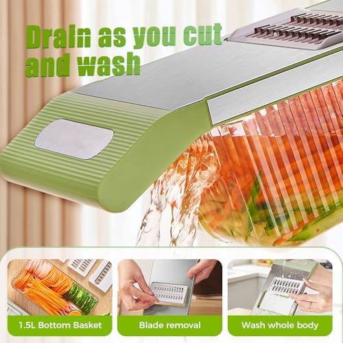 Multifunctional Vegetable Slicer, 6 in 1 Slicer Veggie Shredder with Safe Hand Guard, Multi Blade Adjustable Garlic Slicer, Easy-Clean & Compact Storage, Portable Kitchen Gadget (6 Blades)