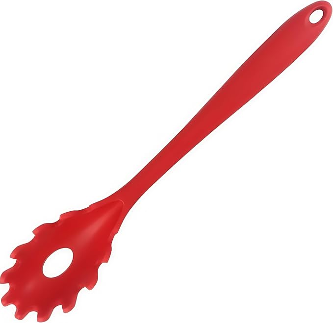 Spaghetti Spoon Set with Non-Slip Silicone Teeth, 12-Inch Non-Slip Pasta Spoon, Heat Resistant Kitchen Utensils with Storage Holes, Dishwasher Safe (red)