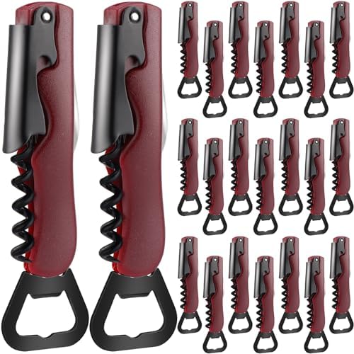 Hushee 24 Pcs Wine Opener 3 in 1 Corkscrew Bulk,Wine Red