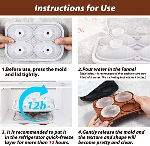 Kamehame Football Ice Cube Mold Set of 2, Silicone Football 3D Ice Ball Mold Tray for Whiskey, Cocktails, Superbowl Drinks, Black & Coffee, Oval Silicone Molds with Funne