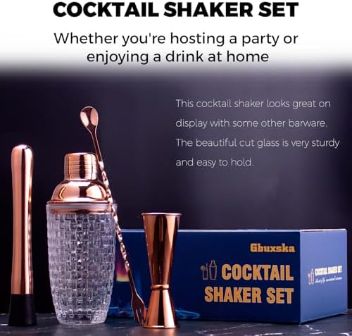 Rose Gold Cocktail Shaker Set with Jigger, Bar Spoon & Muddler