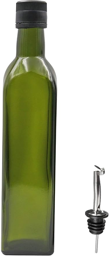 Olive Oil Dispenser Bottle - 17oz Glass Olive Oil Bottles with Easy Pour Spout Set - Oil and Vinegar Cruet Set with Food Grade Funnel Drip-Free Olive Oil Carafe Decanter for Kitchen