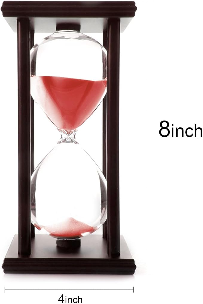 SAMLONG Hourglass 60 Minutes Red Sand Timer, Black Wooden Frame Sandglass