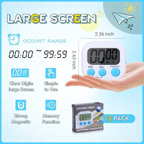 Mwellewm Digital Timers for Classroom Kids Kitchen Timers for Cooking 12 Pc