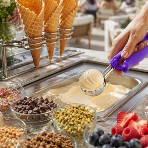Restaurantware Portion Control Scoop 1 Stainless Steel 0.8 Ounce Ambidextrous Handle Serving Scoop, Purple Color-Coded Commercial Kitchen Baking Tool For Cookie Dough Or Mashed Potatoes