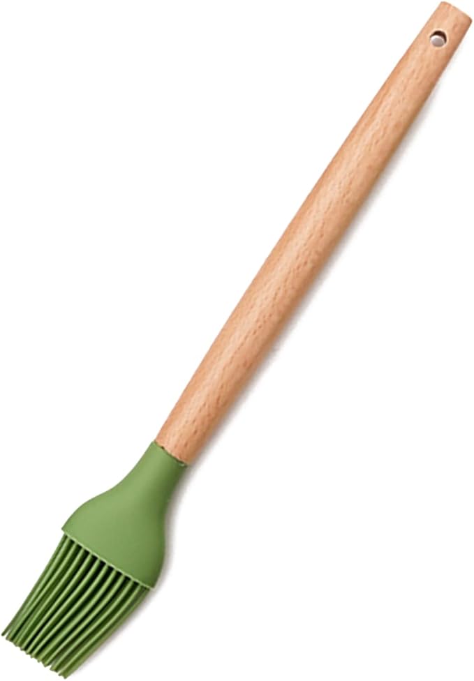 1pcs Avocado Green Silicone Cooking Utensils with Wooden Handle Heat Resistant Silicone Basting Pastry Brush, Perfect for BBQ Grill Baking Kitchen Cooking