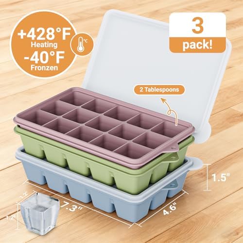 Silicone Ice Cube Trays, Easy Release Ice Cube Molds with Removable Lid, Freezer Stackable Ice Trays for Whiskey, Cocktail, Drinks and Food, Freezer, BPA Free