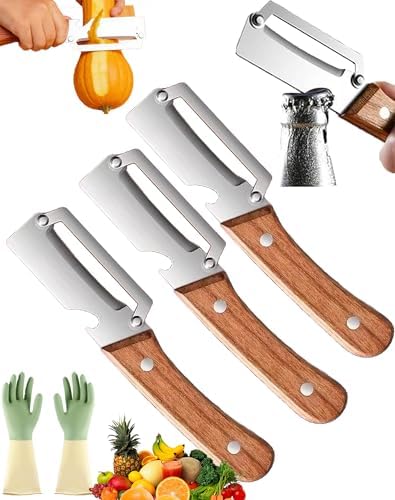 Wooden Peeler, Multi-Functional Vegetable Peeler For Kitchen, Thickened Wooden Handle Fruit Peeler, Ultra Sharp Stainless Steel Blades With Bottle Opener For Potato Pumpkin Papaya (3pc)
