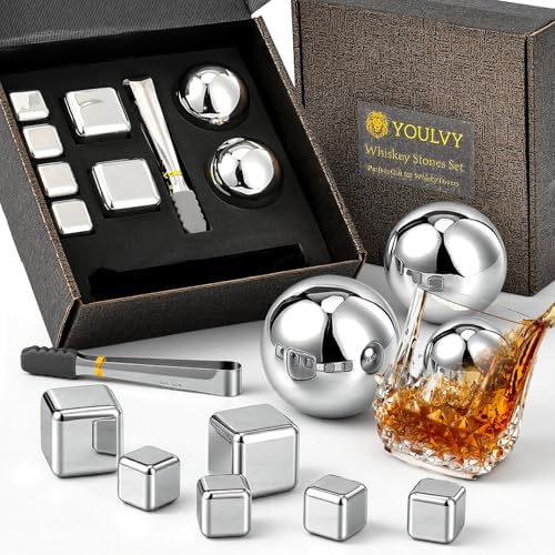 Whiskey Stones Set Gifts for Men & Reusable Metal Ice Cubes for Drinking