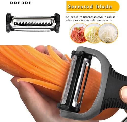 3-in-1 Rotary Vegetable Peeler with 3 Blades, Multi-Function Stainless Steel Peeler & Julienne Slicer, Non-Slip Grip Handle for Potato, Carrot, Fruit, Kitchen Gadgets