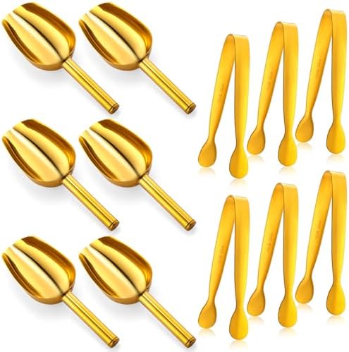 Jingmore Gold Stainless Steel Ice Scoop and Mini Tongs