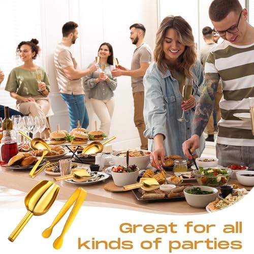 Jingmore Gold Stainless Steel Ice Scoop and Mini Tongs
