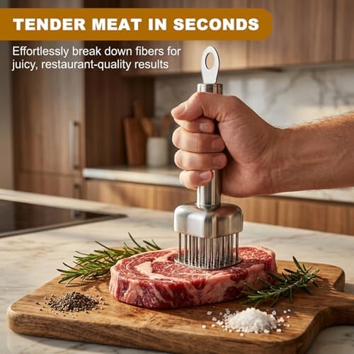 Meat Tenderizer Tool, 304 Stainless Steel with 24 Sharp Needles, Equipped with Safety Guard and Easy‑Grip Handle, Meat Needle Tenderizer for Beef, Chicken and Turkey, Dishwasher Safe