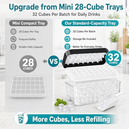 Ice Cube Trays for Freezer with Stackable Design & Lid – Quick-Release Ice Trays for Freezer with Lid and Bin, Perfect Ice Cube Maker for Whiskey, Cocktails – BPA-Free Ice Bin for Freezer Storage
