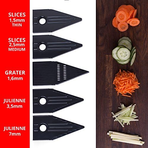 [Improved] V-Blade Mandoline Food Slicer + FREE Cut-Resistant Gloves - Stainless Steel Adjustable Vegetable Mandolin Slicer, Julienne Cutter - Includes 5 Inserts, Food Holder & Blade Guard
