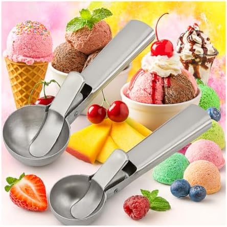 Ice Cream Scoop – Heavy-Duty Stainless Steel with Trigger – Ergonomic Handle – Dishwasher Safe - Great for Ice Creams, Gelatos, Sundaes, Yogurt, Fruits - Available in 2 Sizes (Large)