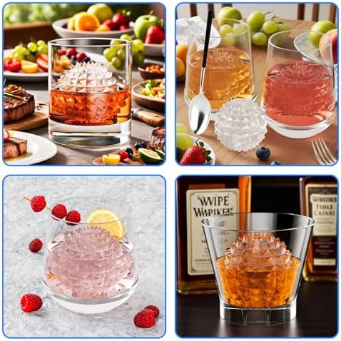 6 Chamber 1.83” 3D Crystal Round Ball Ice Cube Tray With Funnel,Large Circle Ice Molds Silicone Fun Shapes Whiskey Sphere Ice Tray,For Chilling Whiskey,Cocktails,Bourbon,Brandy and Beverages
