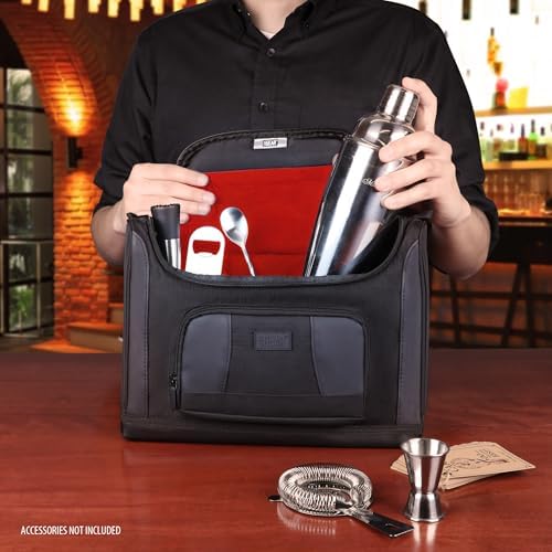USA Gear Travel Organizer Fits Bartending Kits - Bartending Bag with Shoulder Strap, Customizable Interior for Jigger, Shaker, Cocktail Sets, Bar Tools & Bartender Accessories (Red Bag Only)