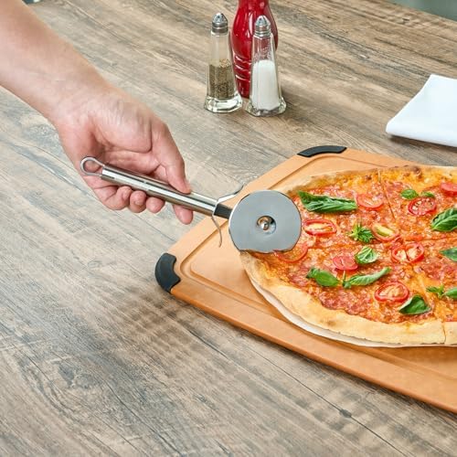 Restaurantware 7.8 Inches Stainless Steel Pizza Cutter - Stainless Steel Pizza Wheel - Ergonomic Handle, Finger Guard - For Kitchen, Silver Slicer