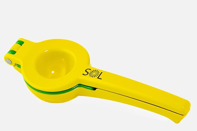 SOL - Metal Juice Press 2-in-1 Lemon Lime Squeezer Press – Manual Squeezer, Max Extraction Manual Citrus Juicer, Resistant to Moisture, Non-Slip Handle - Yellow, Green