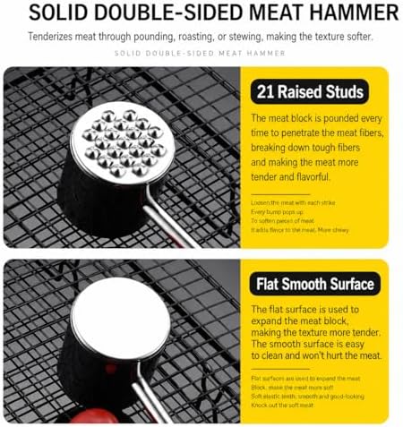 304 Stainless Steel Meat Tenderizer, Heavy Duty Dual-Sided Meat Mallet for Steak, Chicken, and Pork, Professional Poultry Pounder for Flattening and Flavoring