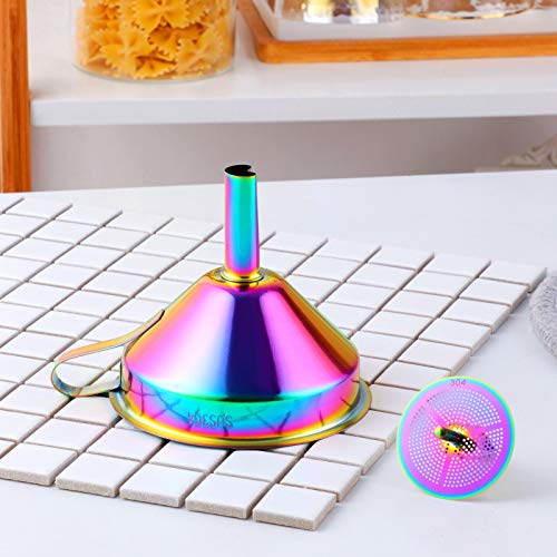 Buyer Star 2PCS Funnel with Detachable Filter,18/8（304） Stainless Steel, Food Grade Metal Kitchen Funnels (Orange Red)