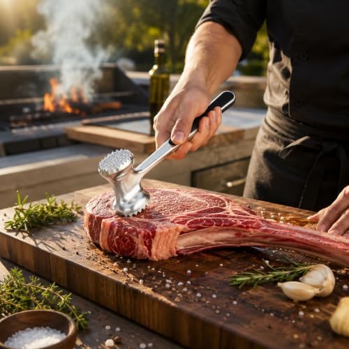Restaurantware Met Lux Meat Tenderizer, 1 Double-Sided Meat Mallet - Textured Surfaces, Ergonomic Handle, Aluminum Meat Pounder, Corrosion-Resistant, For Tenderizing Steak Or Poultry