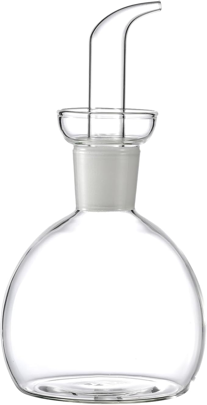 ELETON Round Non-Drip Glass Oil Bottle for Kitchen – 8 oz Dispenser with Pour Spout, Olive Oil Cruet, No Leak Design, Cruet