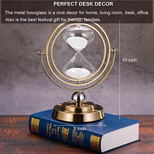 Sand Hourglass Timer 30 Minute, Antique Rotating Sand Clock 30 Minutes, Brass SandWatch 30 Min, Metal Sandglass Timer 30 Minutes with White Sand for Vintage Hour Glass Decor