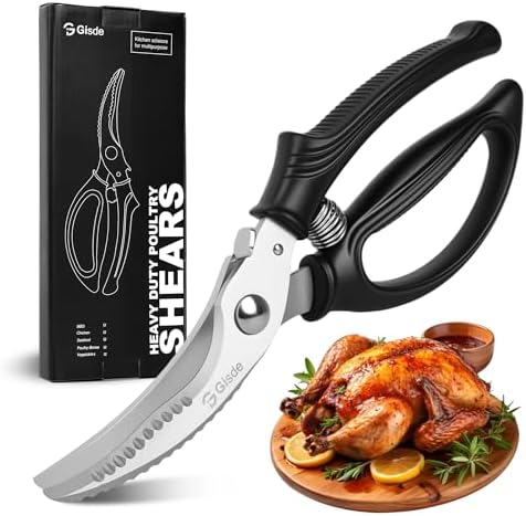 Gisde Heavy Duty Poultry Shears Kitchen Shears for Food Kitchen Scissors All Ppurpose Heavy Duty Scissors for Chicken, Meat, Bone, Poultry, Spring Loaded, Dishwasher Safe