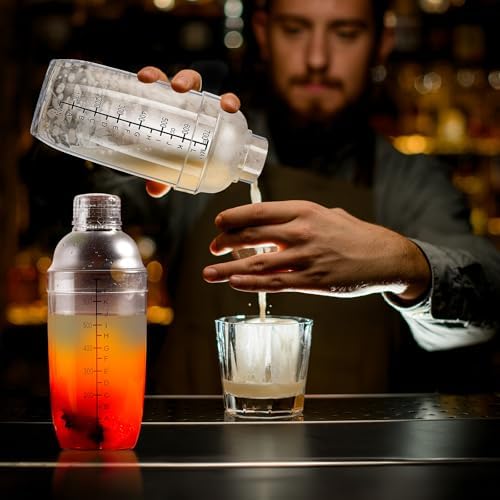 Lallisa 16 Pcs Plastic Cocktail Shaker Set Drink Mixer Clear Shaker Cup with Measurements Scales and Strainer Plastic Mixing Tool for Tea Coffee Bar Bubble Milk Christmas Gift(700 Cc/ 24 oz)