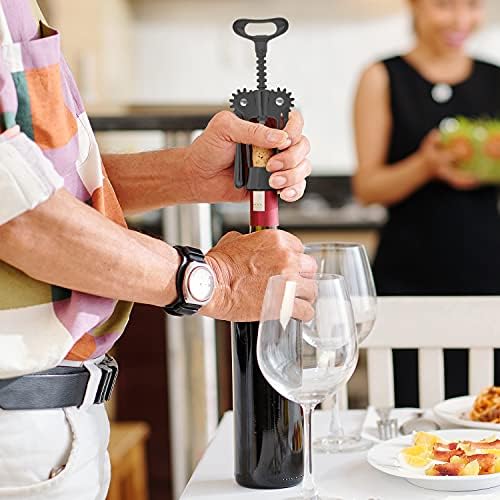 Joeji's Kitchen Wine Corkscrew Bottle Opener - Wing Cork Screw - Remove Beer Olive Oil Multifunctional Corks and Caps - Deluxe Storage Bag - Black