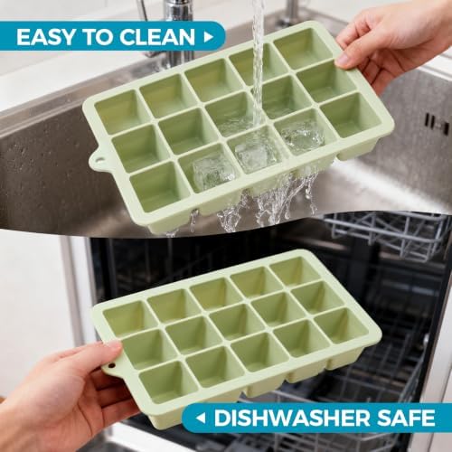 Silicone Ice Cube Trays with Lids(2Pack,Blue+Green)