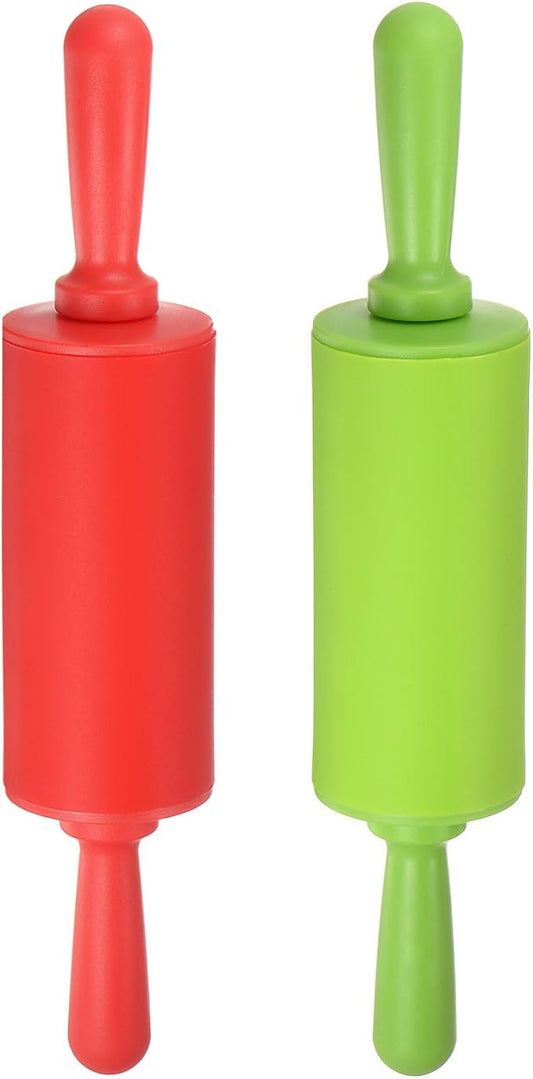 HARFINGTON Silicone Rolling Pins for Baking 9 Inch Non Stick Rolling Pin Small Roller Playdough Rolling Pins for Dough Pizza Pastry Fondant Kitchen, Red & Green