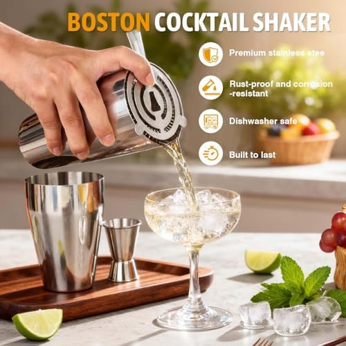 Mwellewm Cocktail Shaker Set, Boston Shakers, Bartending Drink Shaker Kit