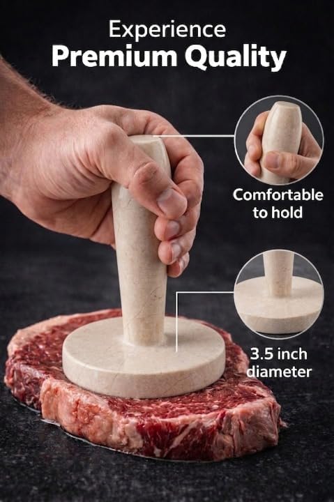 Marble Meat Pounder Tenderizer 5" Inches Verona Handmade Round Chicken Flattener Tool - Works Great As A Smash Burger Press - Meat Flattener for Steak, Chicken, Pork