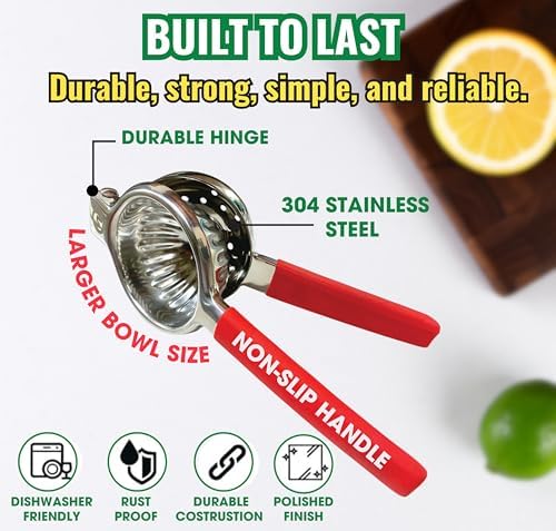 Handheld Lemon Squeezer Stainless Steel, Silicone Handle