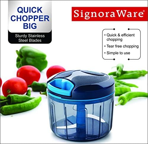 SIGNORAWARE Manual Food Processor, Vegetable Chopper -Easy Pull Hand String- Portable Stainless Steel Hand Food Chopper, Cutter, Garlic Mincer, Onion, Veggie, Fruit Chopper, Dicer w/Container (24 oz)