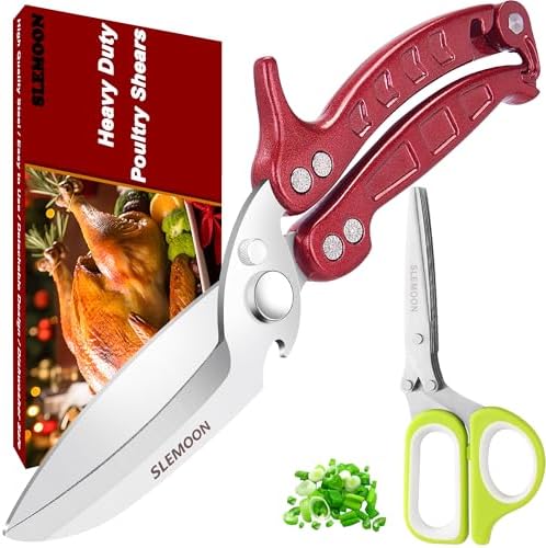 Heavy Duty Poultry Shears Kitchen for Chicken Meat Burgundy,2pc set